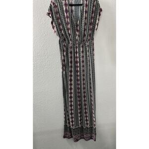 5th & Love Short Sleeve V-Neck Geometric Sheath Maxi Dress Sz L Boho Cottage